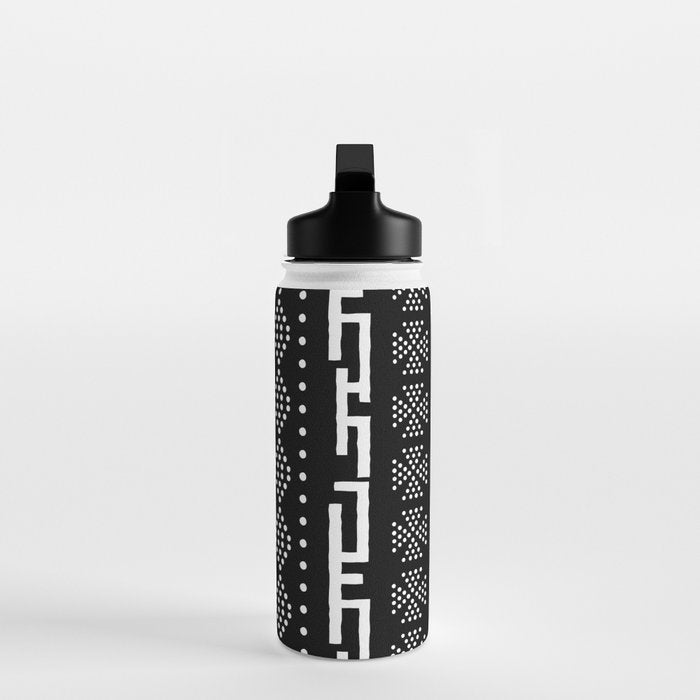 Abstract Black and White African Mud Cloth Design Water Bottle Gallery Image 3