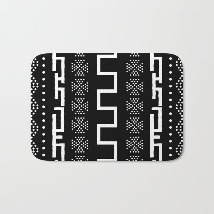 Abstract Black and White African Mud Cloth Design Bath Mat Gallery Image 1