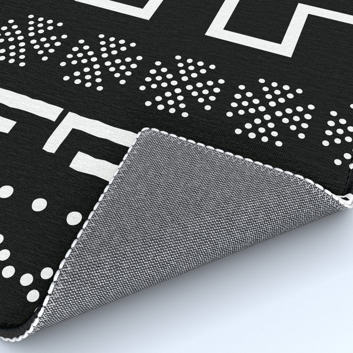 Abstract Black and White African Mud Cloth Design Rug Gallery Image 4