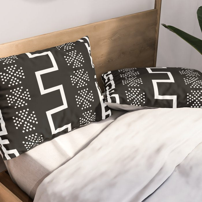 Abstract Black and White African Mud Cloth Design Pillow Sham Gallery Image 2