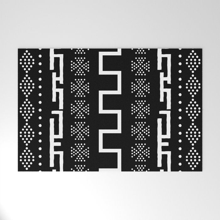 Abstract Black and White African Mud Cloth Design Welcome Mat Gallery Image 1