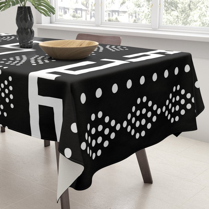 Abstract Black and White African Mud Cloth Design Tablecloth Gallery Image 3