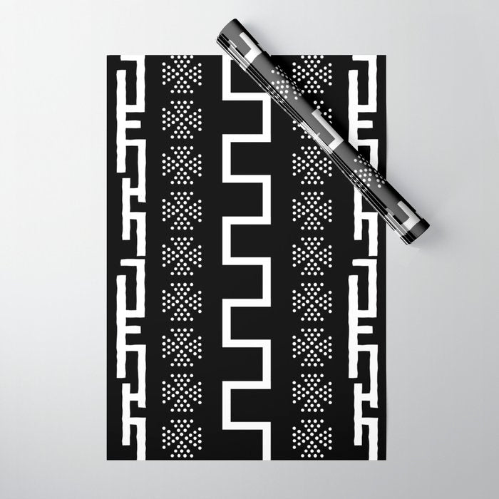 Abstract Black and White African Mud Cloth Design Wrapping Paper Gallery Image 1
