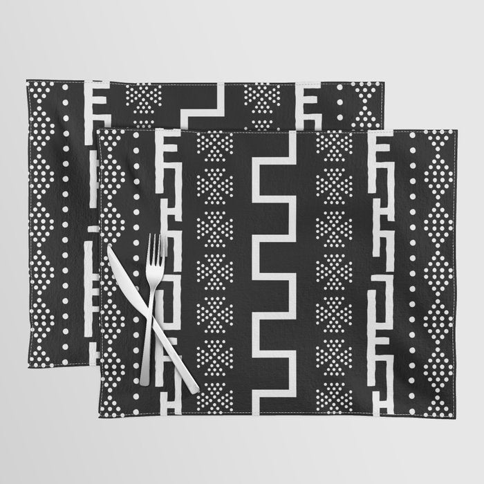Abstract Black and White African Mud Cloth Design Placemat Gallery Image 1