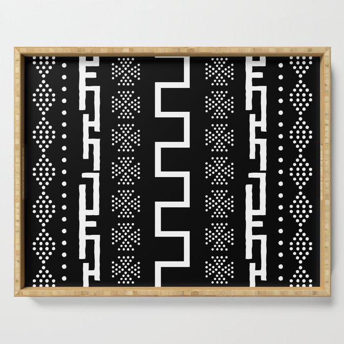 Abstract Black and White African Mud Cloth Design Serving Tray Gallery Image 1