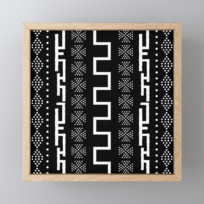 Abstract Black and White African Mud Cloth Design Mini Art Print