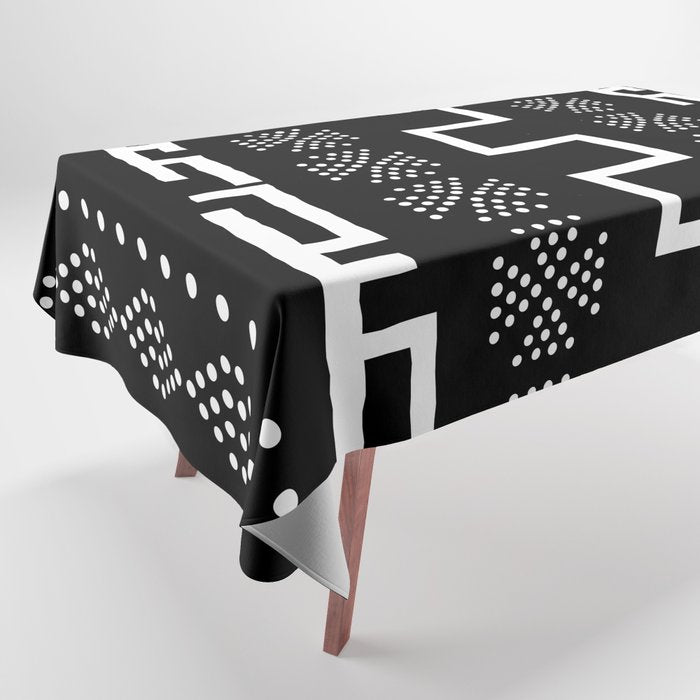 Abstract Black and White African Mud Cloth Design Tablecloth Gallery Image 1