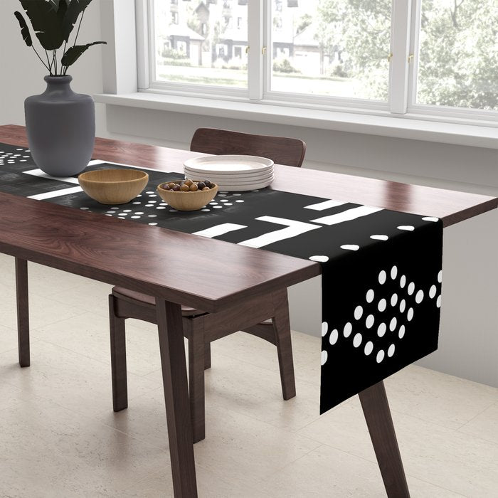 Abstract Black and White African Mud Cloth Design Table Runner Gallery Image 2