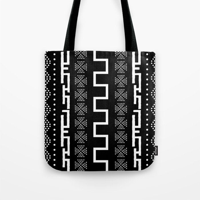 Abstract Black and White African Mud Cloth Design Tote Bag Gallery Image 1