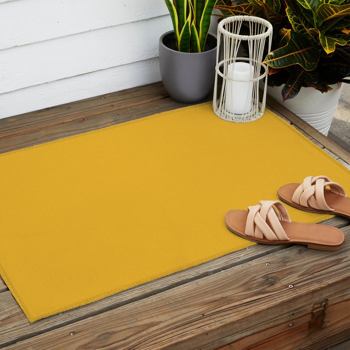 True Mustard Yellow Solid Outdoor Rug Gallery Image 2