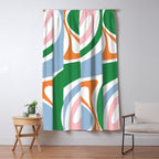 Retro Abstract New Groove Trippy Boho Pattern Green Baby Blue Orange Pink White Window Curtain Gallery Image 5
