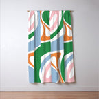 Retro Abstract New Groove Trippy Boho Pattern Green Baby Blue Orange Pink White Window Curtain Gallery Image 3