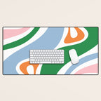 Retro Abstract New Groove Trippy Boho Pattern Green Baby Blue Orange Pink White Desk Mat Gallery Image 1