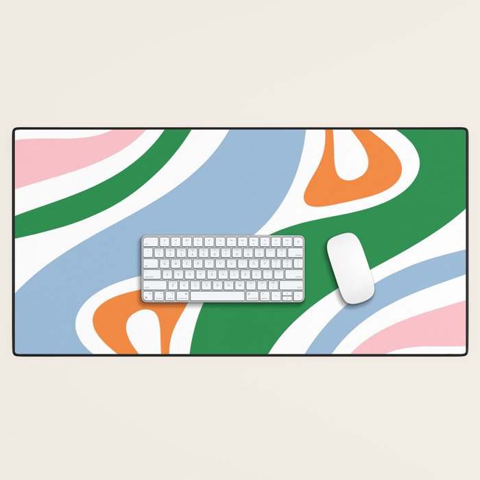Retro Abstract New Groove Trippy Boho Pattern Green Baby Blue Orange Pink White Desk Mat Gallery Image 1