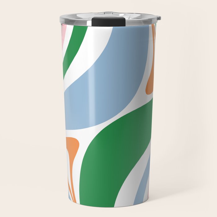 Retro Abstract New Groove Trippy Boho Pattern Green Baby Blue Orange Pink White Travel Mug Gallery Image 1