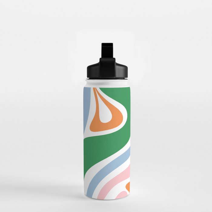 Retro Abstract New Groove Trippy Boho Pattern Green Baby Blue Orange Pink White Water Bottle Gallery Image 2