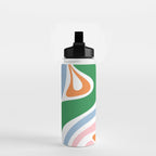 Retro Abstract New Groove Trippy Boho Pattern Green Baby Blue Orange Pink White Water Bottle Gallery Image 2