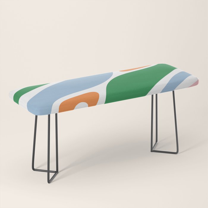Retro Abstract New Groove Trippy Boho Pattern Green Baby Blue Orange Pink White Bench Gallery Image 1