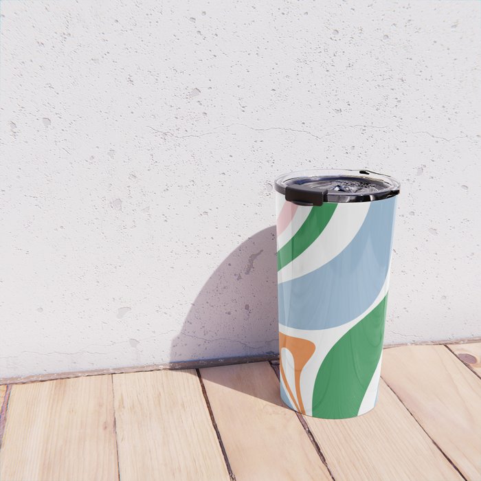 Retro Abstract New Groove Trippy Boho Pattern Green Baby Blue Orange Pink White Travel Mug Gallery Image 4