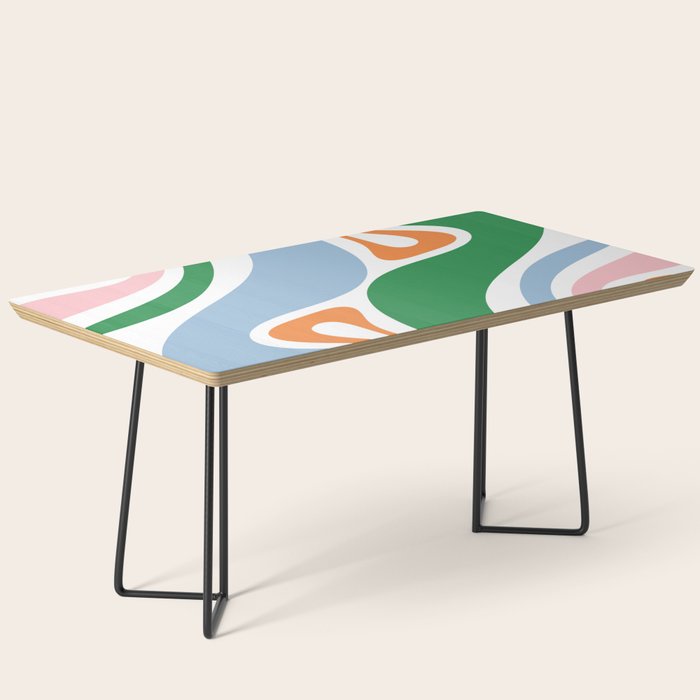 Retro Abstract New Groove Trippy Boho Pattern Green Baby Blue Orange Pink White Coffee Table Gallery Image 1