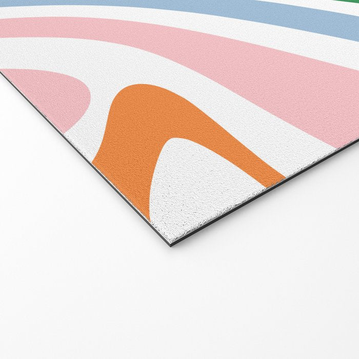 Retro Abstract New Groove Trippy Boho Pattern Green Baby Blue Orange Pink White Welcome Mat Gallery Image 2