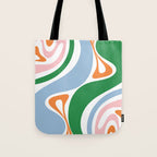 Retro Abstract New Groove Trippy Boho Pattern Green Baby Blue Orange Pink White Tote Bag Gallery Image 1