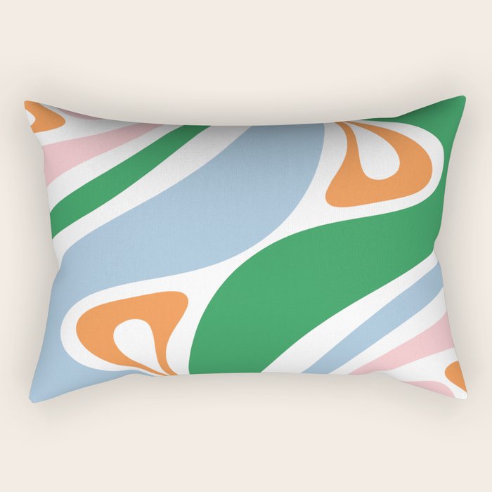 Retro Abstract New Groove Trippy Boho Pattern Green Baby Blue Orange Pink White Rectangular Pillow Gallery Image 2