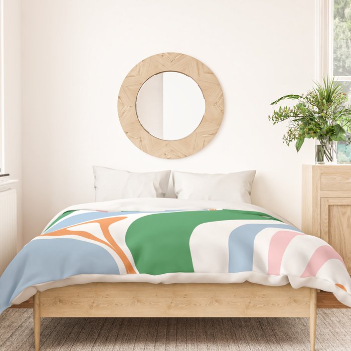 Retro Abstract New Groove Trippy Boho Pattern Green Baby Blue Orange Pink White Duvet Cover Gallery Image 3