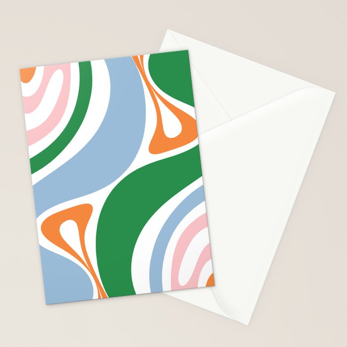 Retro Abstract New Groove Trippy Boho Pattern Green Baby Blue Orange Pink White Stationery Card Gallery Image 2