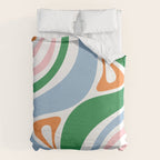 Retro Abstract New Groove Trippy Boho Pattern Green Baby Blue Orange Pink White Duvet Cover Gallery Image 6