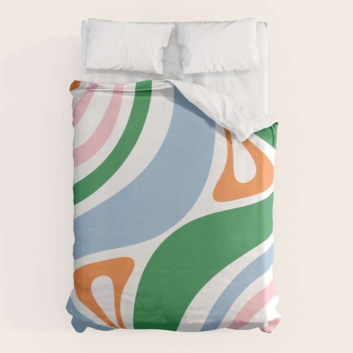 Retro Abstract New Groove Trippy Boho Pattern Green Baby Blue Orange Pink White Duvet Cover Gallery Image 6