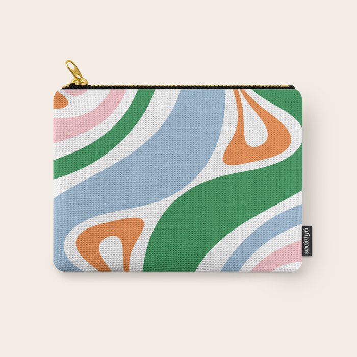 Retro Abstract New Groove Trippy Boho Pattern Green Baby Blue Orange Pink White Carry All Pouch Gallery Image 1