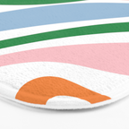 Retro Abstract New Groove Trippy Boho Pattern Green Baby Blue Orange Pink White Bath Mat Gallery Image 3
