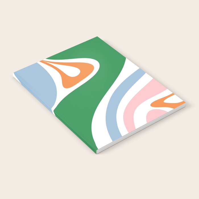 Retro Abstract New Groove Trippy Boho Pattern Green Baby Blue Orange Pink White Notebook Gallery Image 1
