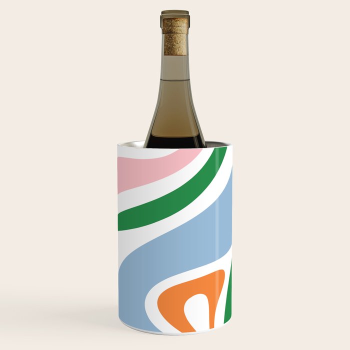 Retro Abstract New Groove Trippy Boho Pattern Green Baby Blue Orange Pink White Wine Chiller Gallery Image 2