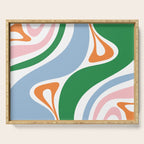 Retro Abstract New Groove Trippy Boho Pattern Green Baby Blue Orange Pink White Serving Tray Gallery Image 1