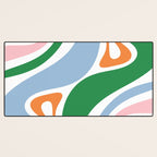Retro Abstract New Groove Trippy Boho Pattern Green Baby Blue Orange Pink White Desk Mat Gallery Image 3