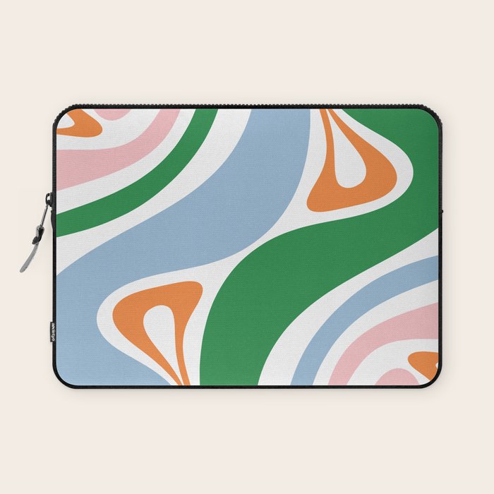 Retro Abstract New Groove Trippy Boho Pattern Green Baby Blue Orange Pink White Laptop Sleeve Gallery Image 1