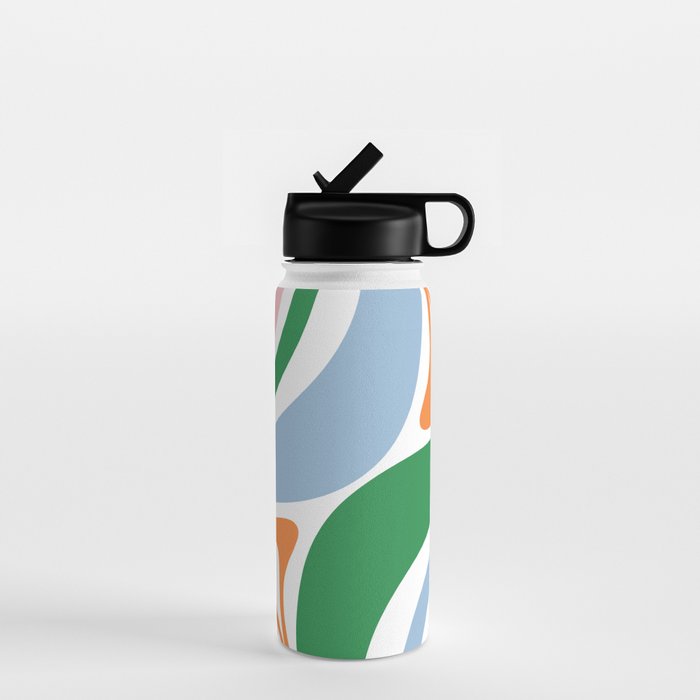 Retro Abstract New Groove Trippy Boho Pattern Green Baby Blue Orange Pink White Water Bottle Gallery Image 1