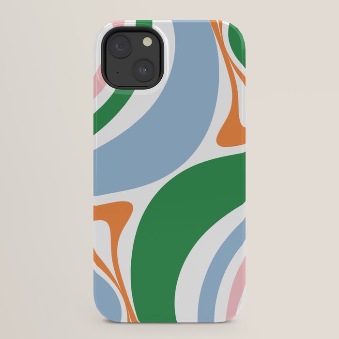 Retro Abstract New Groove Trippy Boho Pattern Green Baby Blue Orange Pink White iPhone Case Gallery Image 30