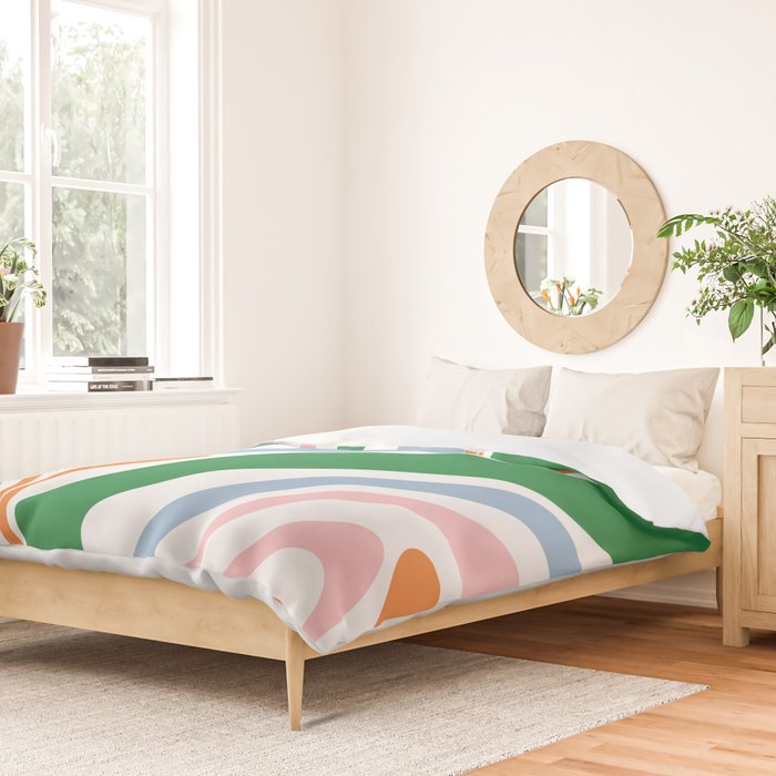 Retro Abstract New Groove Trippy Boho Pattern Green Baby Blue Orange Pink White Duvet Cover Gallery Image 2