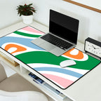 Retro Abstract New Groove Trippy Boho Pattern Green Baby Blue Orange Pink White Desk Mat Gallery Image 2