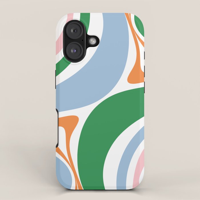 Retro Abstract New Groove Trippy Boho Pattern Green Baby Blue Orange Pink White iPhone Case Gallery Image 1