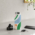 Retro Abstract New Groove Trippy Boho Pattern Green Baby Blue Orange Pink White Water Bottle Gallery Image 4