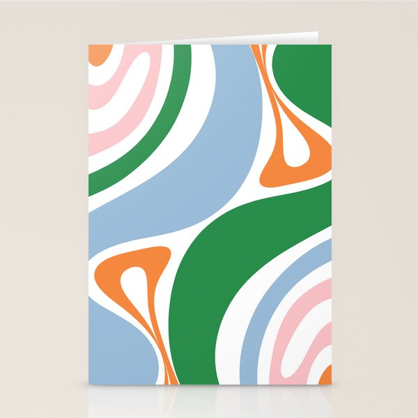 Retro Abstract New Groove Trippy Boho Pattern Green Baby Blue Orange Pink White Stationery Card Gallery Image 1