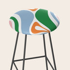 Retro Abstract New Groove Trippy Boho Pattern Green Baby Blue Orange Pink White Stool Gallery Image 2