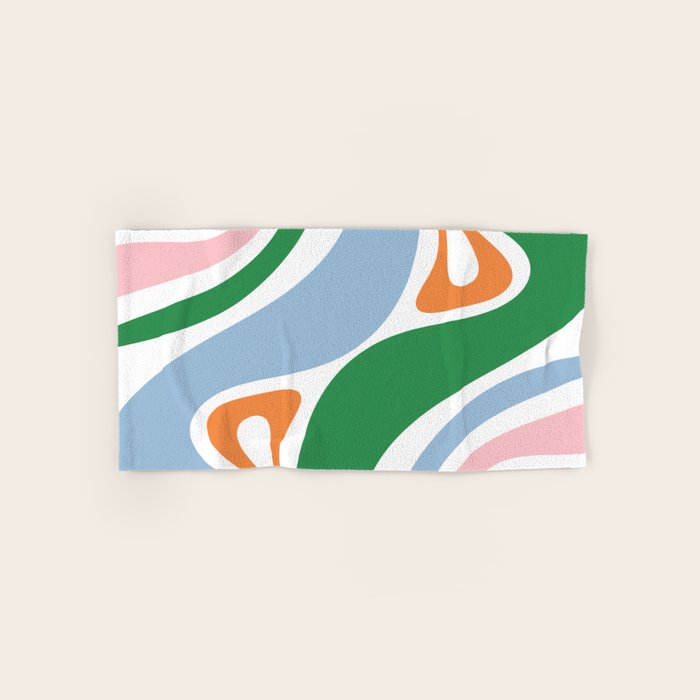 Retro Abstract New Groove Trippy Boho Pattern Green Baby Blue Orange Pink White Bath Towel Gallery Image 1