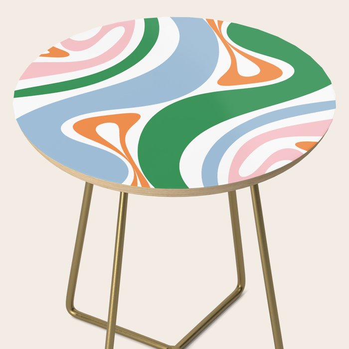 Retro Abstract New Groove Trippy Boho Pattern Green Baby Blue Orange Pink White Side Table Gallery Image 2