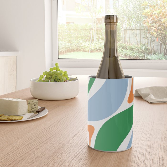 Retro Abstract New Groove Trippy Boho Pattern Green Baby Blue Orange Pink White Wine Chiller Gallery Image 4
