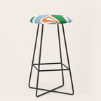 Retro Abstract New Groove Trippy Boho Pattern Green Baby Blue Orange Pink White Stool Gallery Image 1